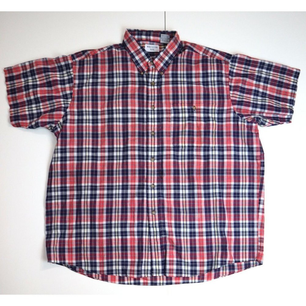 MEN'S BLUE & PINK PLAID SHORT SLEEVE BUTTON-UP SHIRT - WHITEFISH BAY - SIZE XL